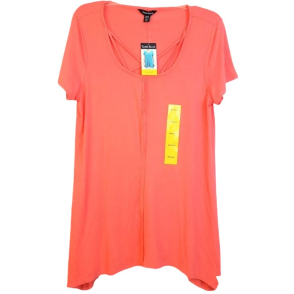 TERRE BLEUE Asymmetrical Coral Lily Tunic Top Women's M